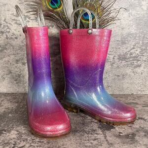Wester Chief Girls 8 Rain Boots Waterproof Shoes Rainbow Sparkle Glittery Pink